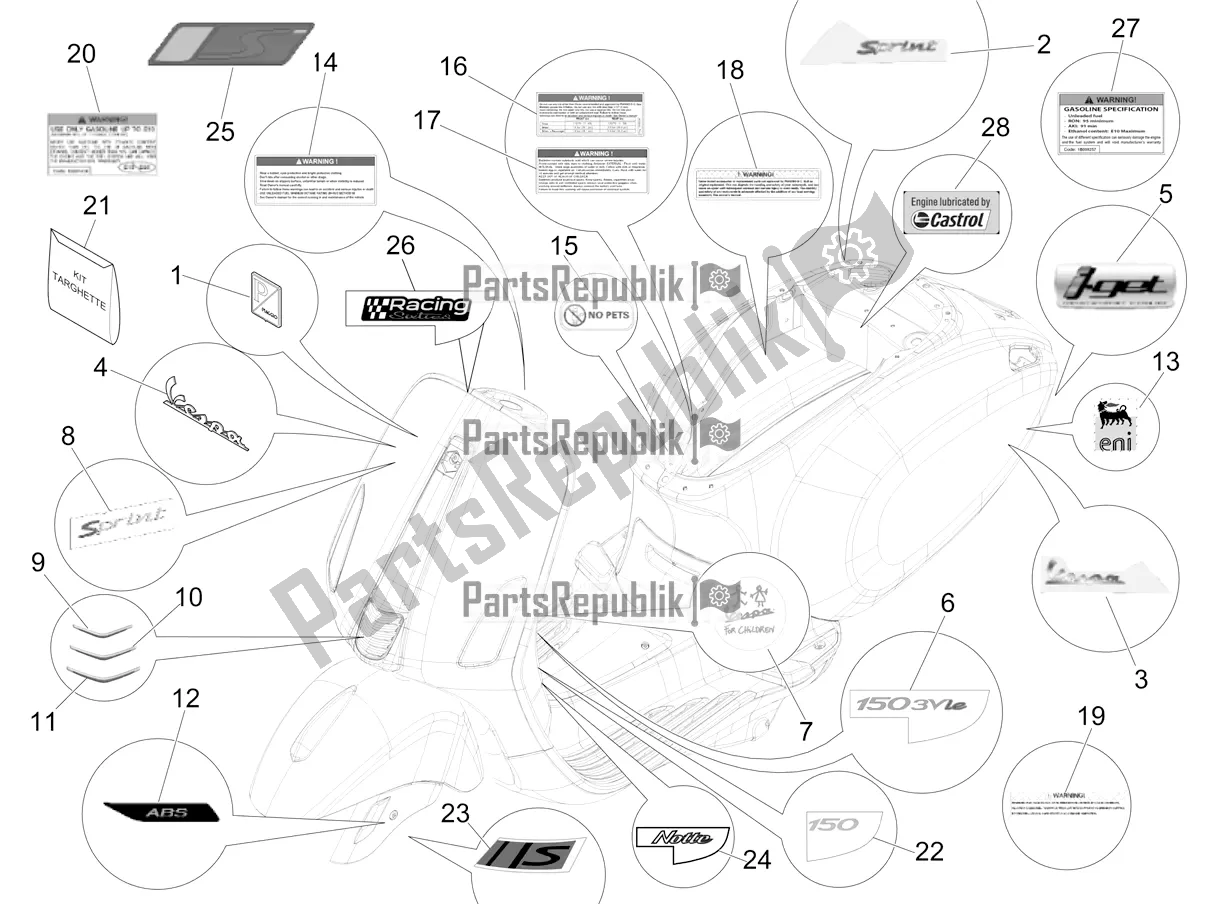 Wszystkie części do Talerze - Emblematy Vespa Sprint 150 Iget ABS USA 2017