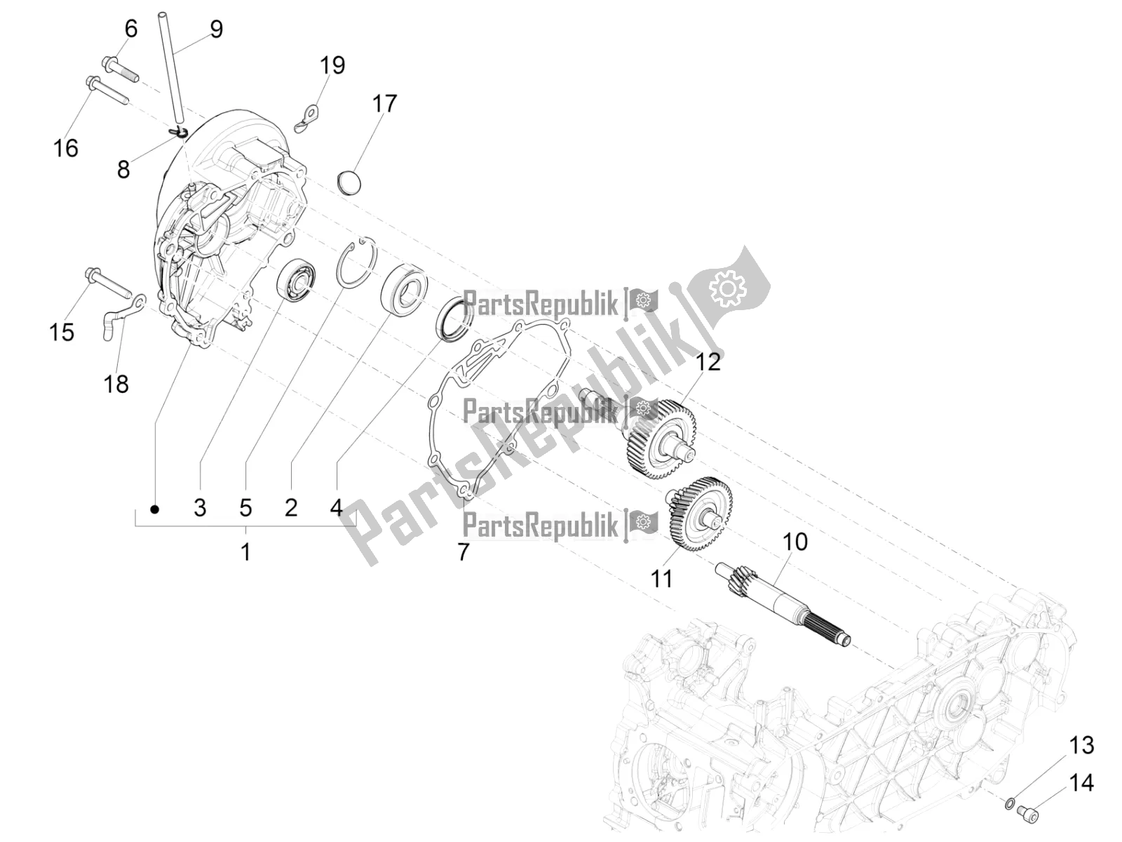 All parts for the Reduction Unit of the Vespa Sprint 150 Iget ABS USA 2017