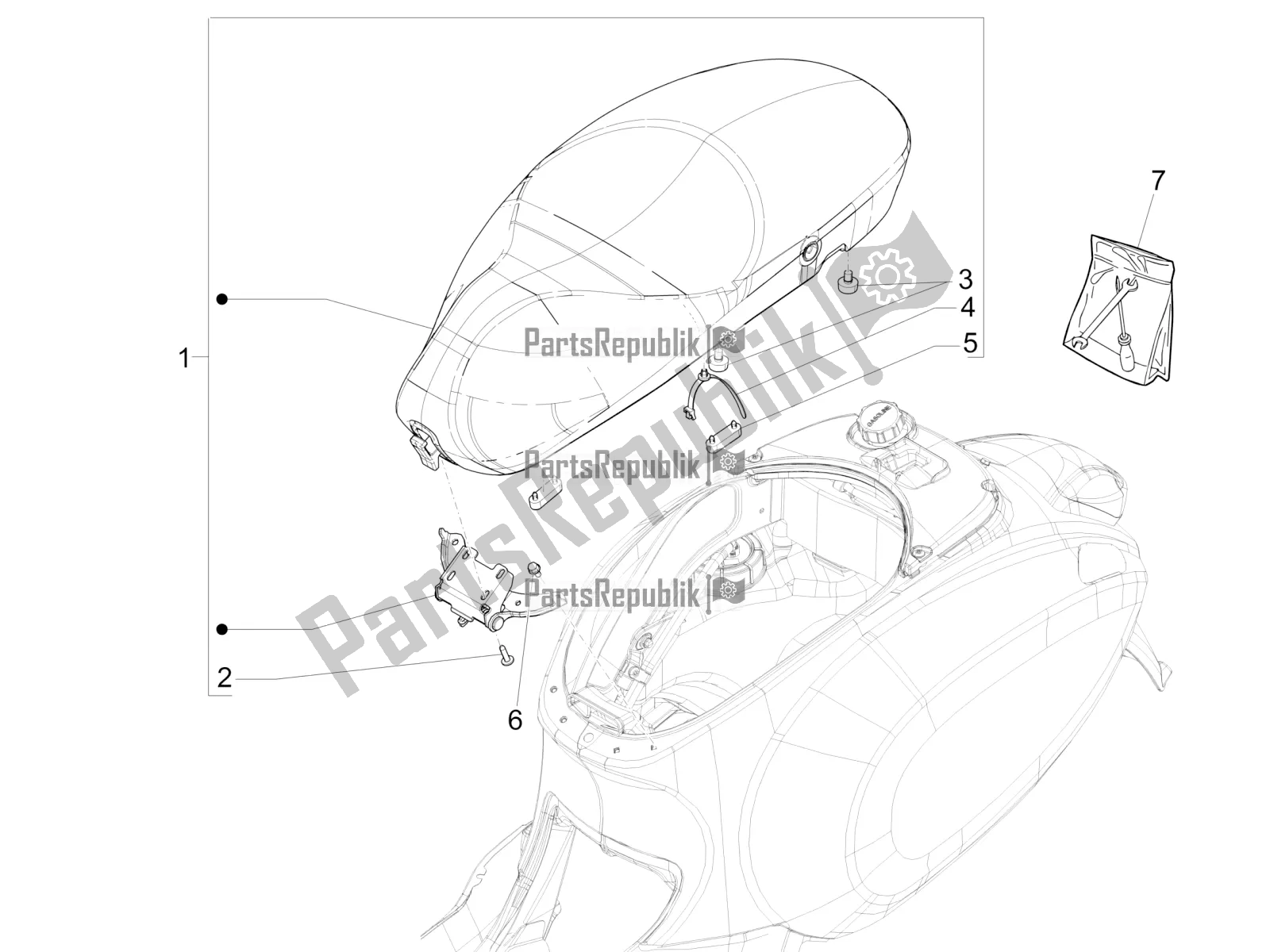 Alle onderdelen voor de Zadel / Stoelen van de Vespa Sprint 150 Iget ABS USA 2017