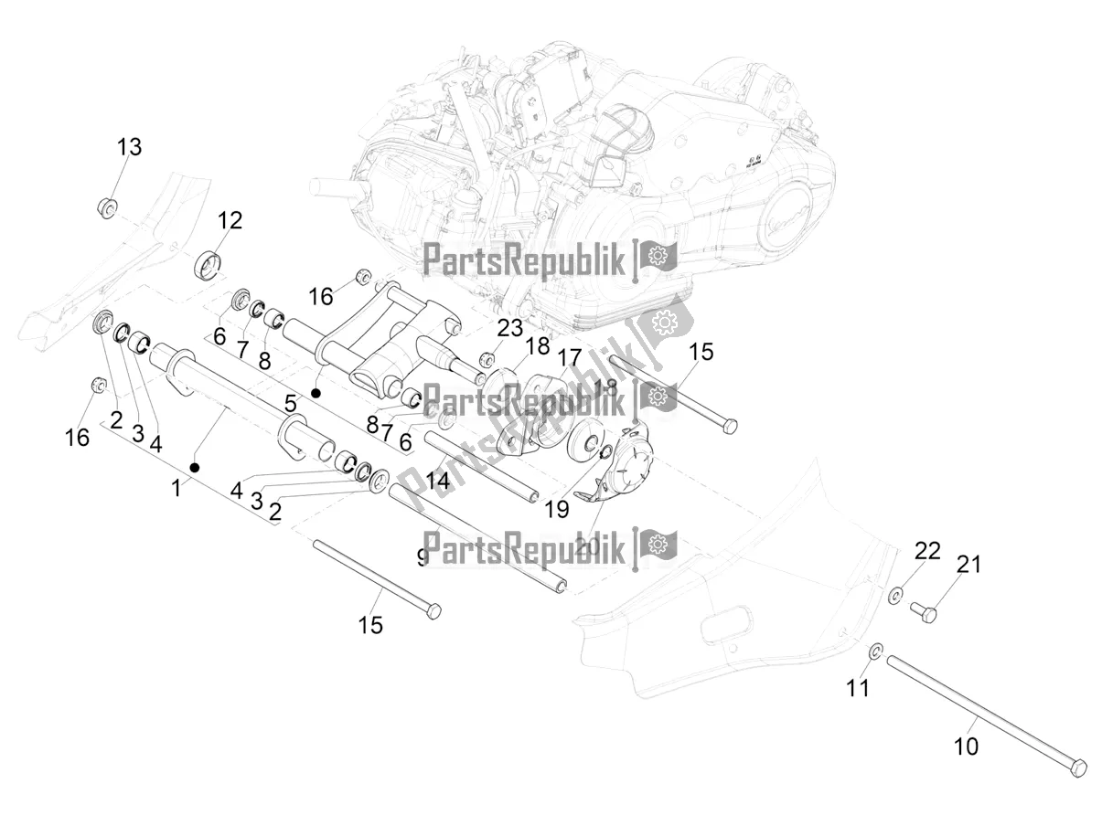 All parts for the Swinging Arm of the Vespa Sprint 150 Iget ABS USA 2017