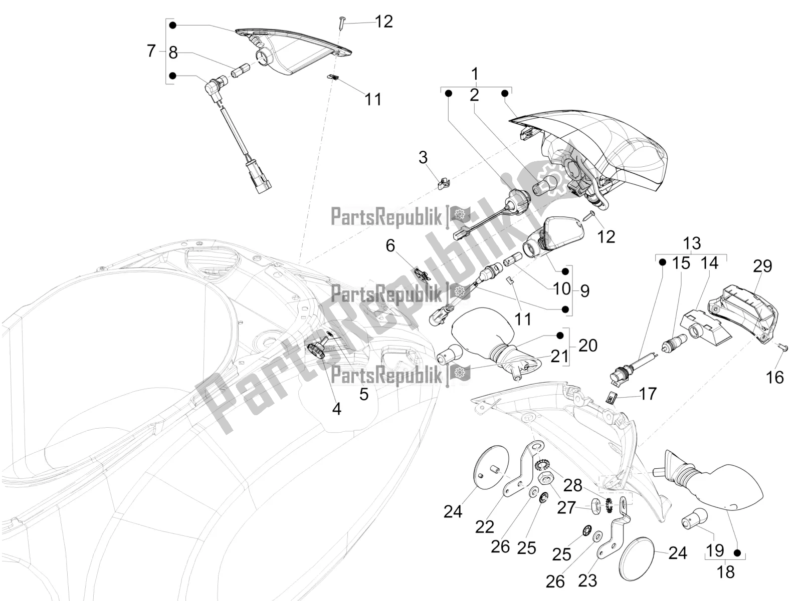 Todas las partes para Faros Traseros - Luces Intermitentes de Vespa Sprint 150 Iget ABS USA 2018