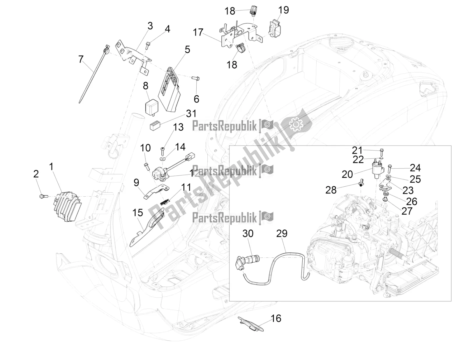 Todas las partes para Reguladores De Voltaje - Unidades De Control Electrónico (ecu) - H. T. Bobina de Vespa Sprint 150 Iget ABS USA 2018