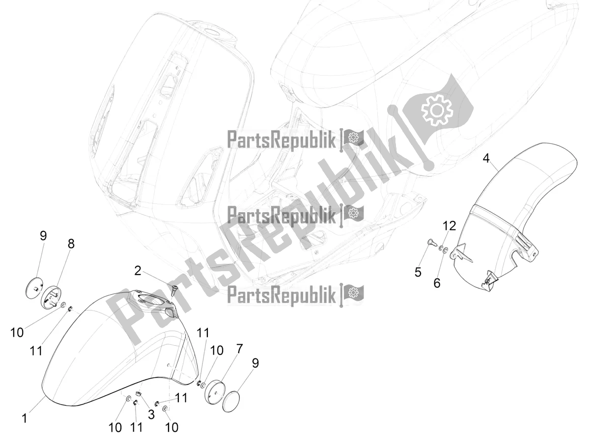 Todas as partes de Alojamento Da Roda - Guarda-lamas do Vespa Sprint 150 Iget ABS USA 2018