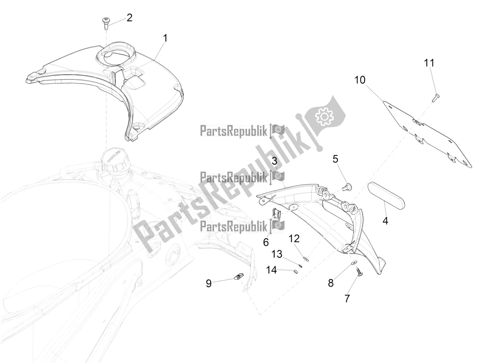 Tutte le parti per il Coperchio Posteriore - Paraspruzzi del Vespa Sprint 150 Iget ABS USA 2019