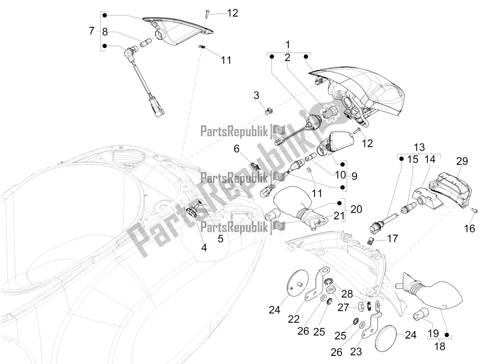 Wszystkie części do Reflektory Tylne - Kierunkowskazy Vespa Sprint 150 Iget ABS USA 2019