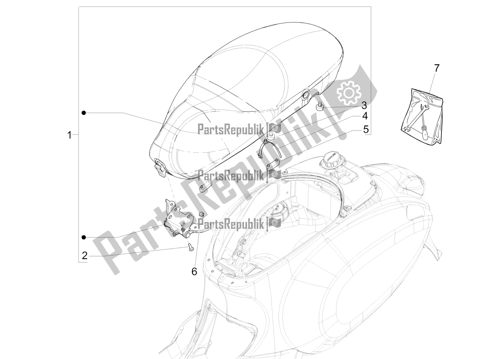 Alle onderdelen voor de Zadel / Stoelen van de Vespa Sprint 150 Iget ABS USA 2019
