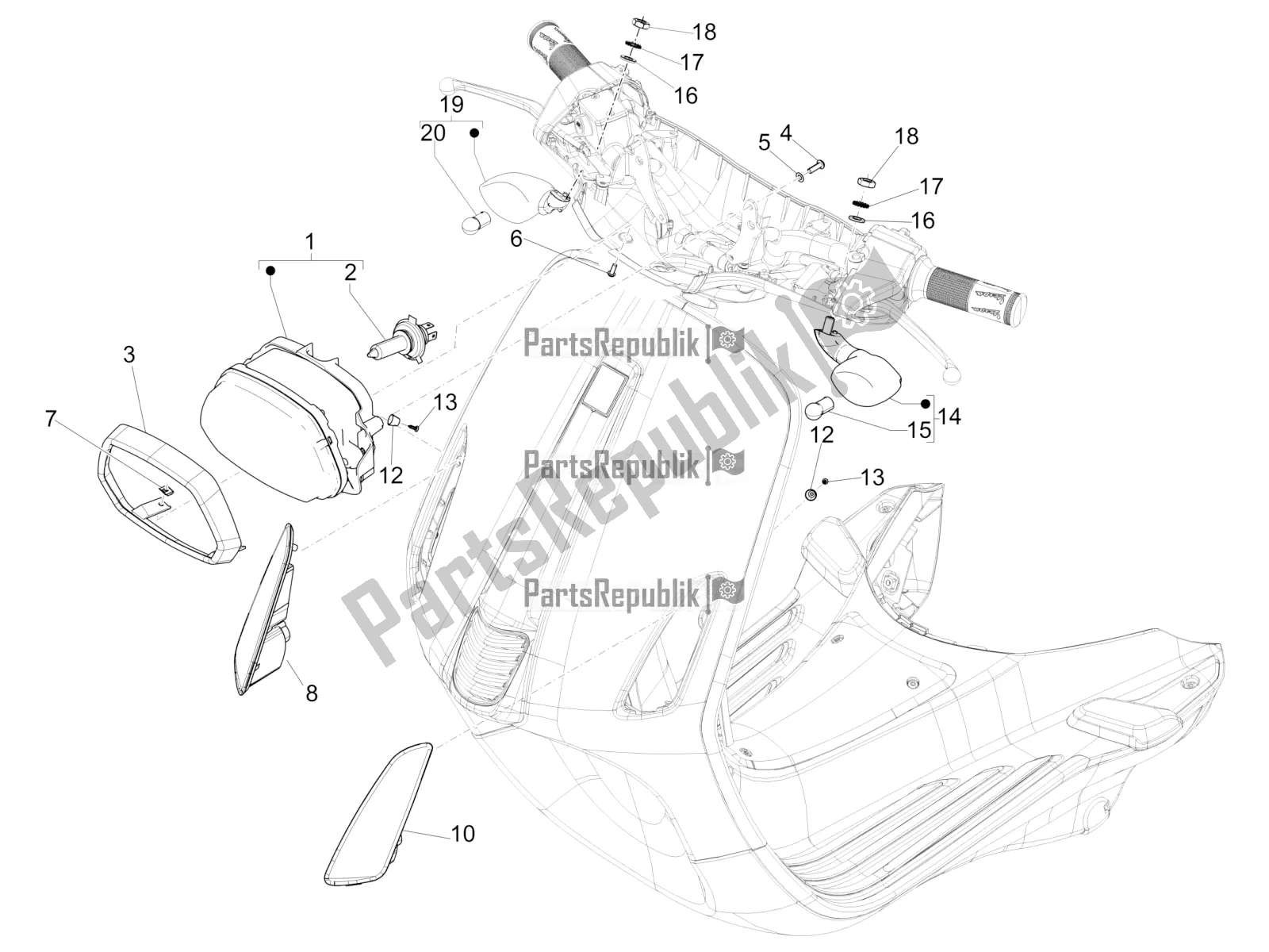 Todas las partes para Faros Delanteros - Luces Intermitentes de Vespa Sprint 150 Iget ABS USA 2020