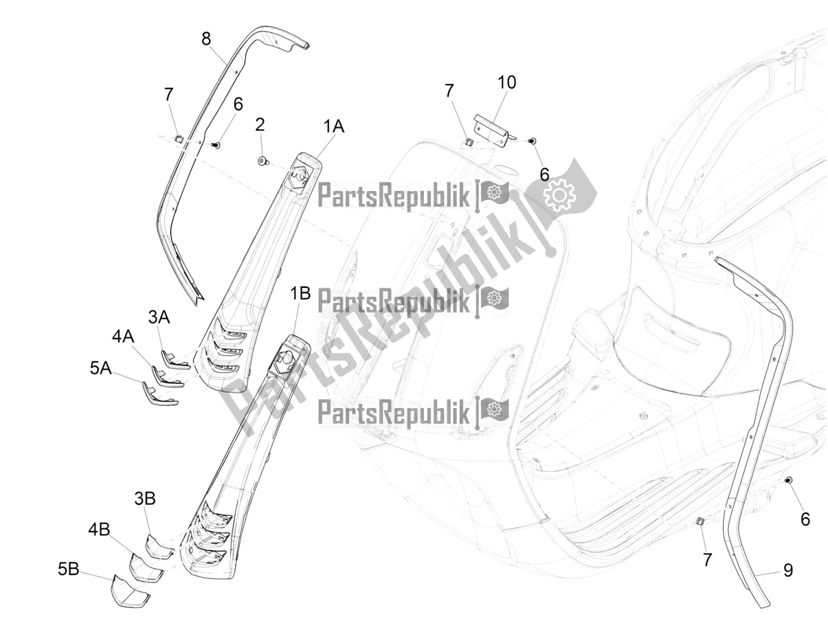 All parts for the Front Shield of the Vespa Sprint 150 Iget ABS USA 2020