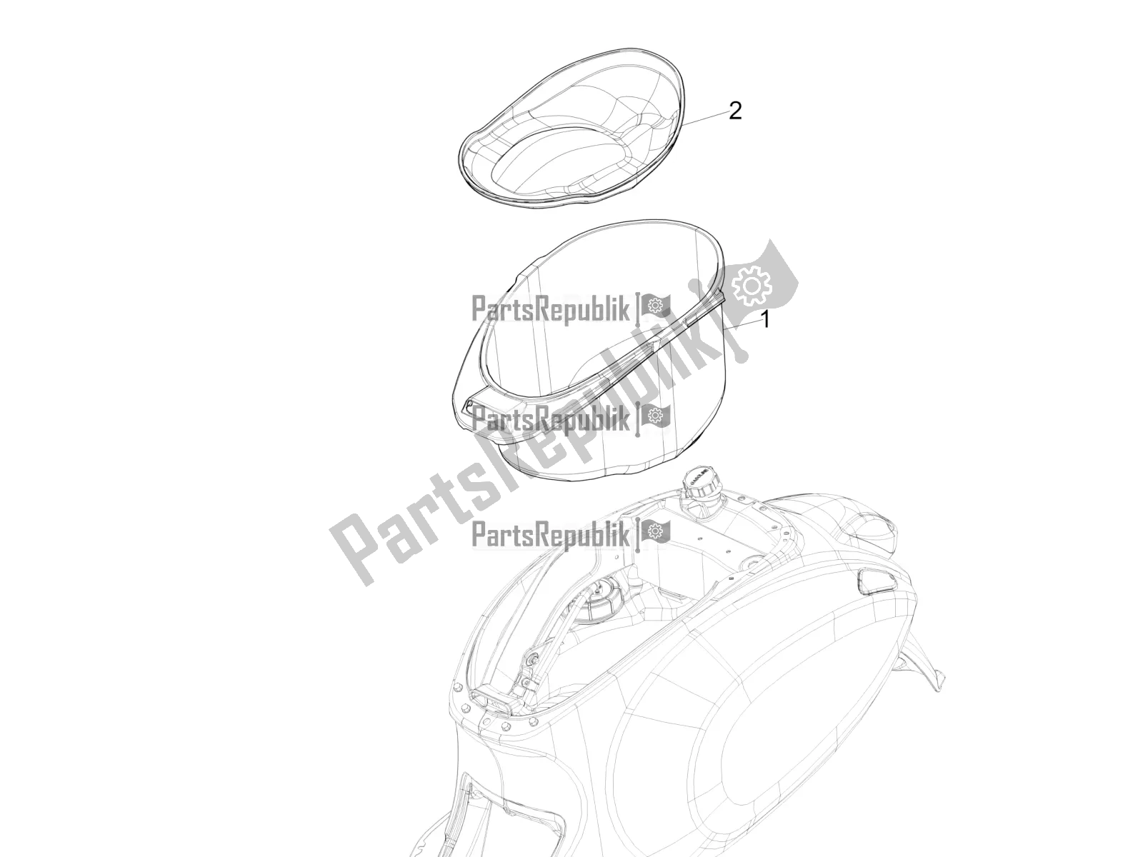 All parts for the Helmet Huosing - Undersaddle of the Vespa Sprint 150 Iget ABS USA 2020
