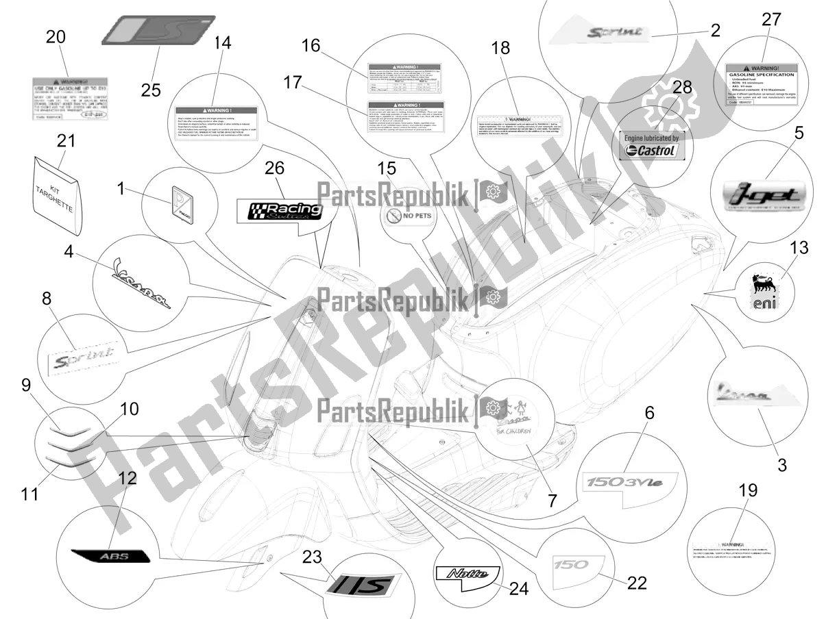 All parts for the Plates - Emblems of the Vespa Sprint 150 Iget ABS USA 2020