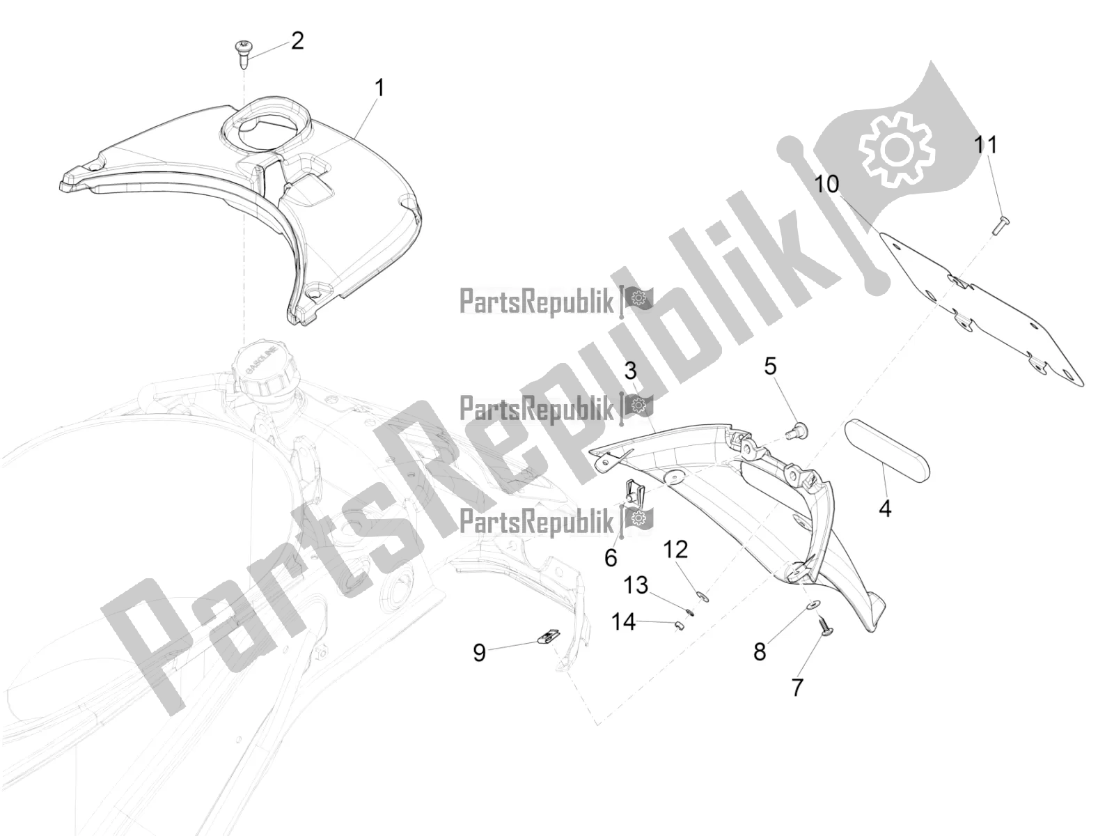 Todas las partes para Cubierta Trasera - Protector Contra Salpicaduras de Vespa Sprint 150 Iget ABS USA 2020