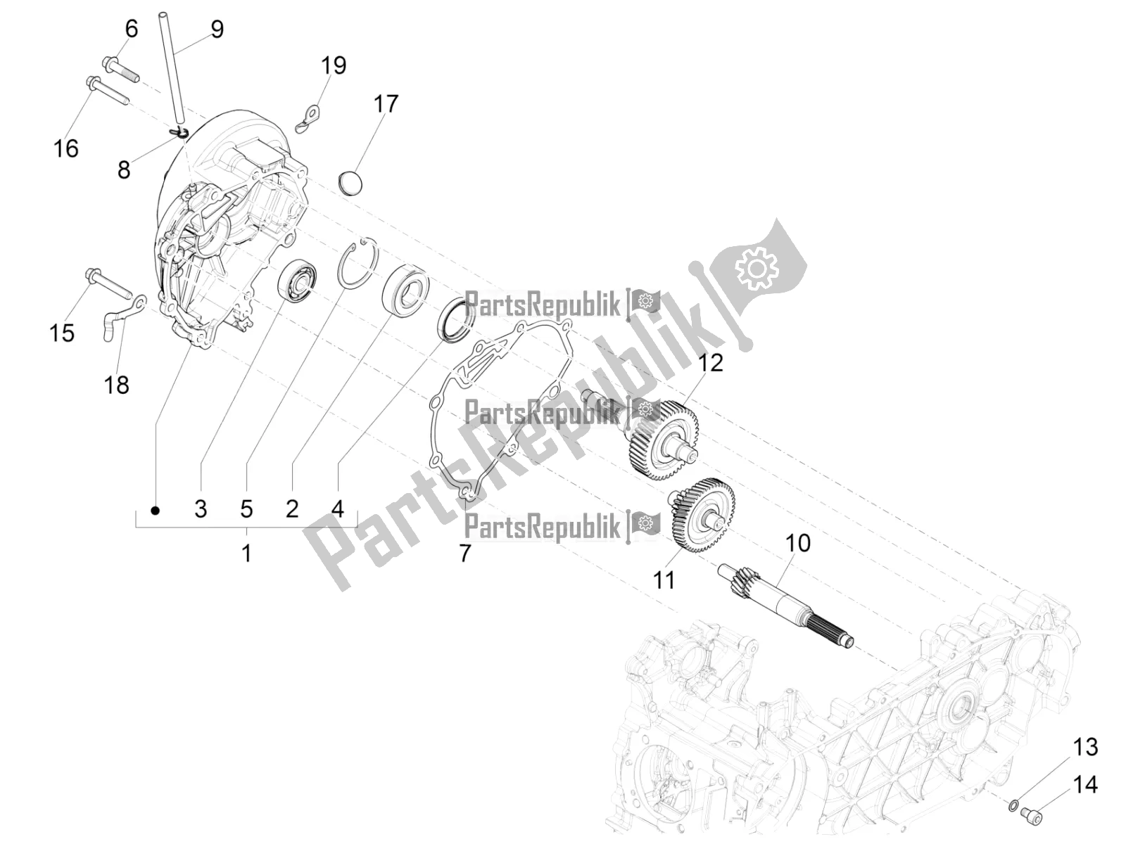 All parts for the Reduction Unit of the Vespa Sprint 150 Iget ABS USA 2020