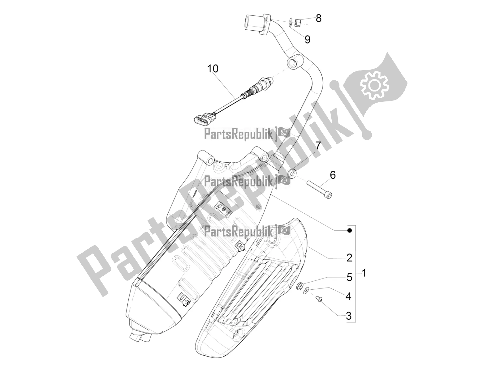 Alle onderdelen voor de Geluiddemper van de Vespa Sprint 150 Iget ABS USA 2020