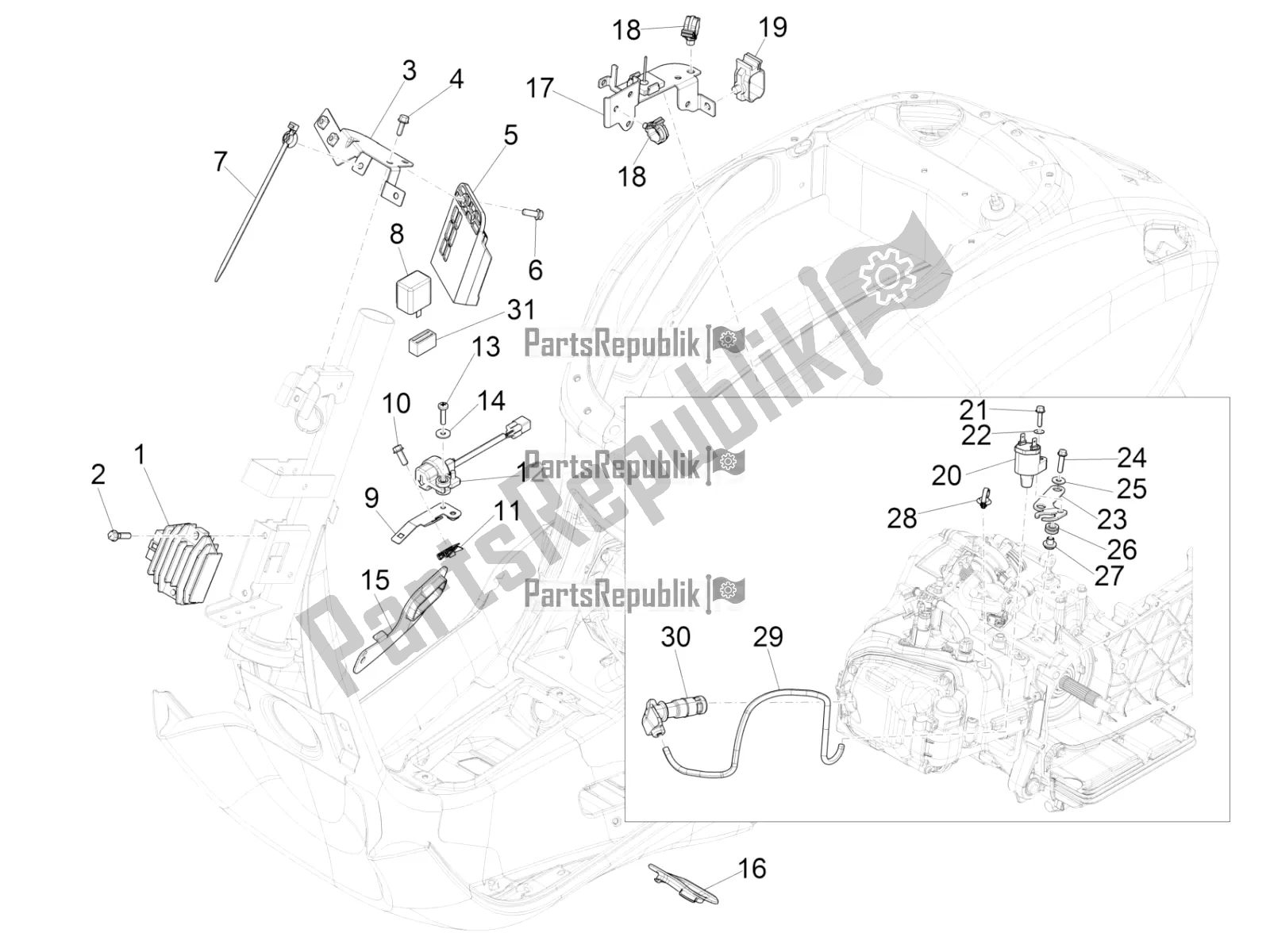 Wszystkie części do Regulatory Napi? Cia - Elektroniczne Jednostki Steruj? Ce (ecu) - H. T. Cewka Vespa Sprint 150 Iget ABS USA 2020