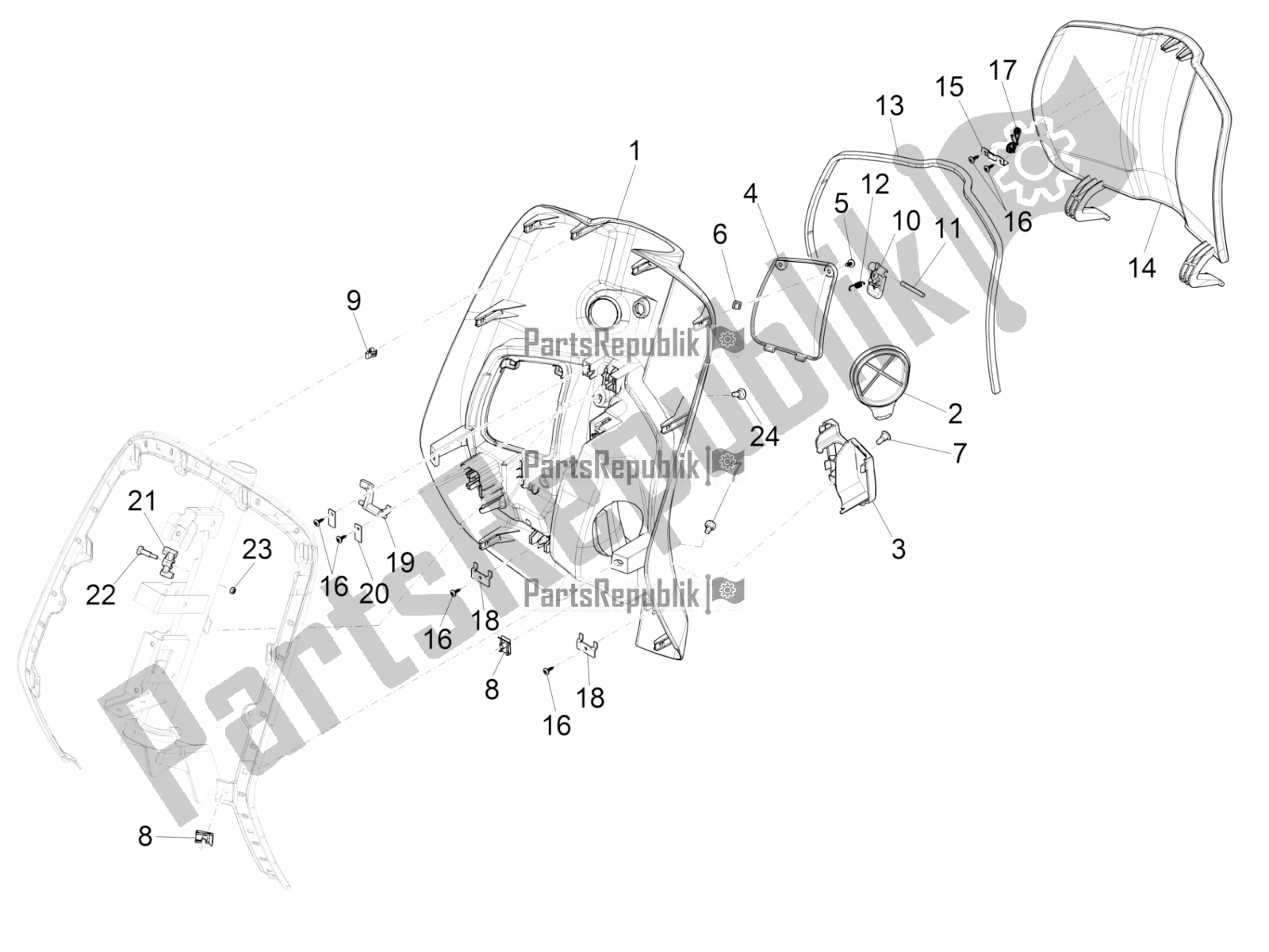 All parts for the Front Glove-box - Knee-guard Panel of the Vespa Sprint 150 Iget ABS USA 2021