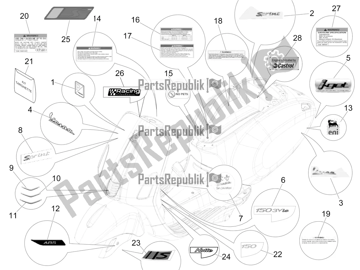 Tutte le parti per il Piatti - Emblemi del Vespa Sprint 150 Iget ABS USA 2021