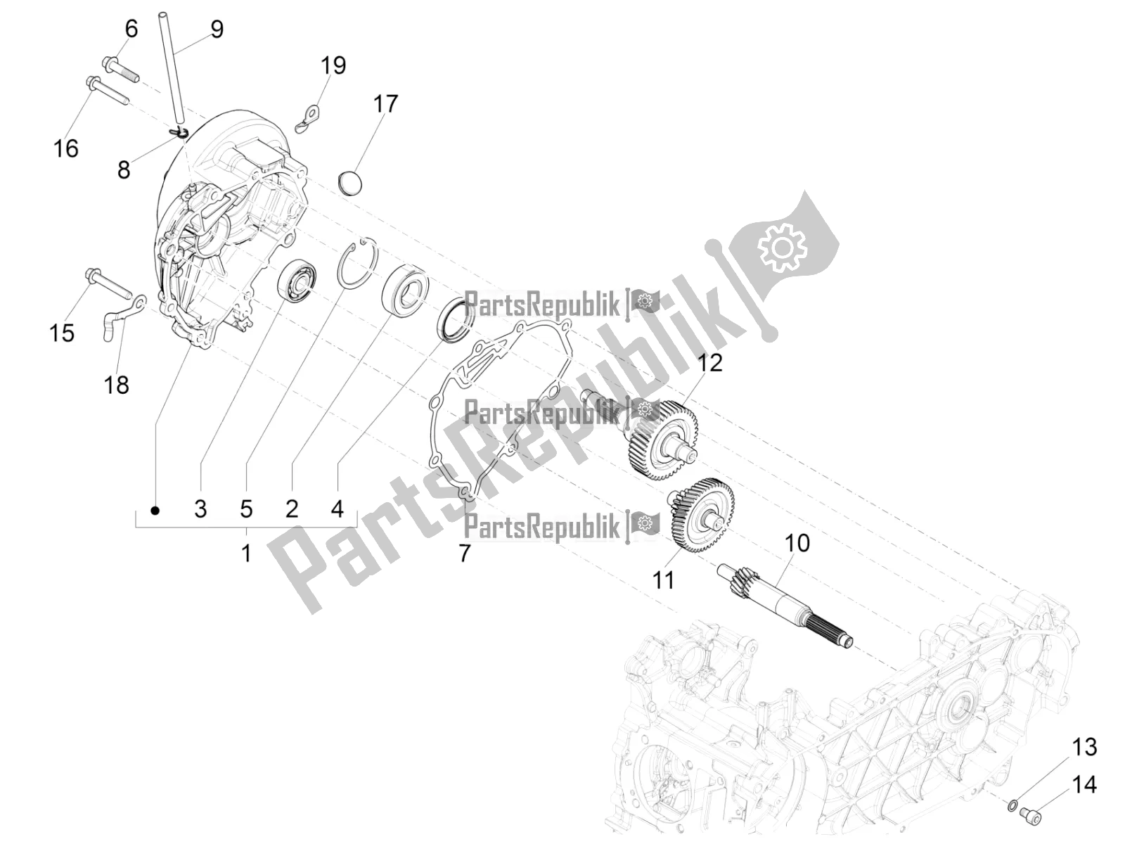 All parts for the Reduction Unit of the Vespa Sprint 150 Iget ABS USA 2021