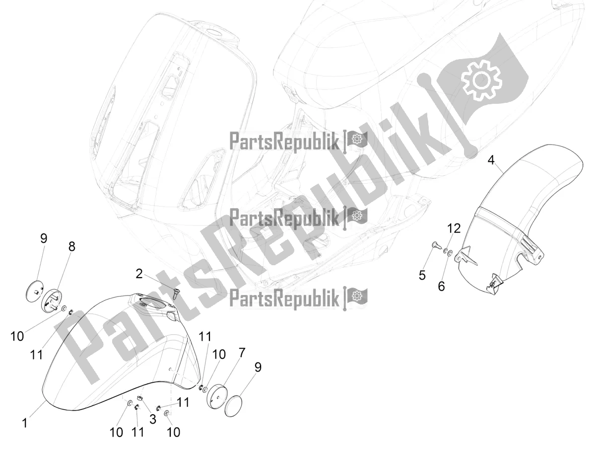 All parts for the Wheel Huosing - Mudguard of the Vespa Sprint 150 Iget ABS USA 2021