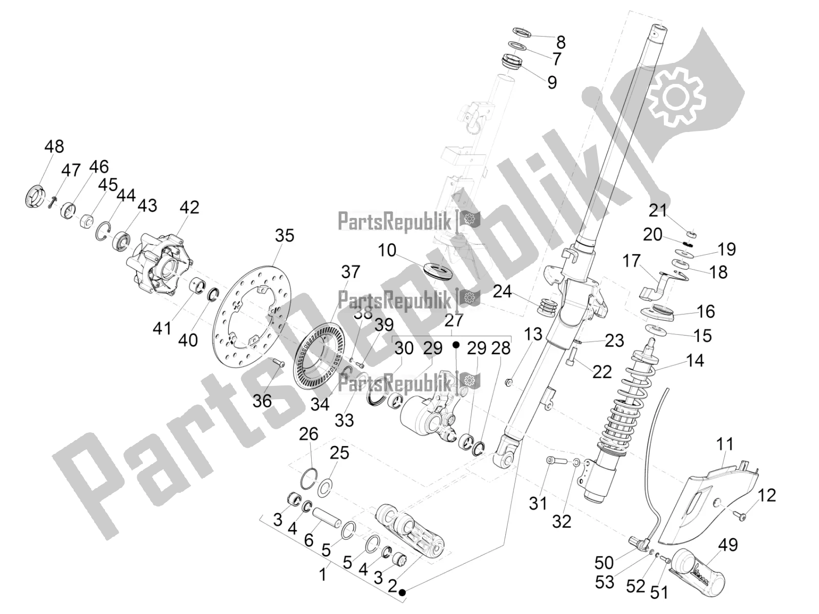 Todas as partes de Garfo / Tubo De Direção - Unidade De Rolamento De Direção do Vespa Sprint 150 Iget ABS USA 2022