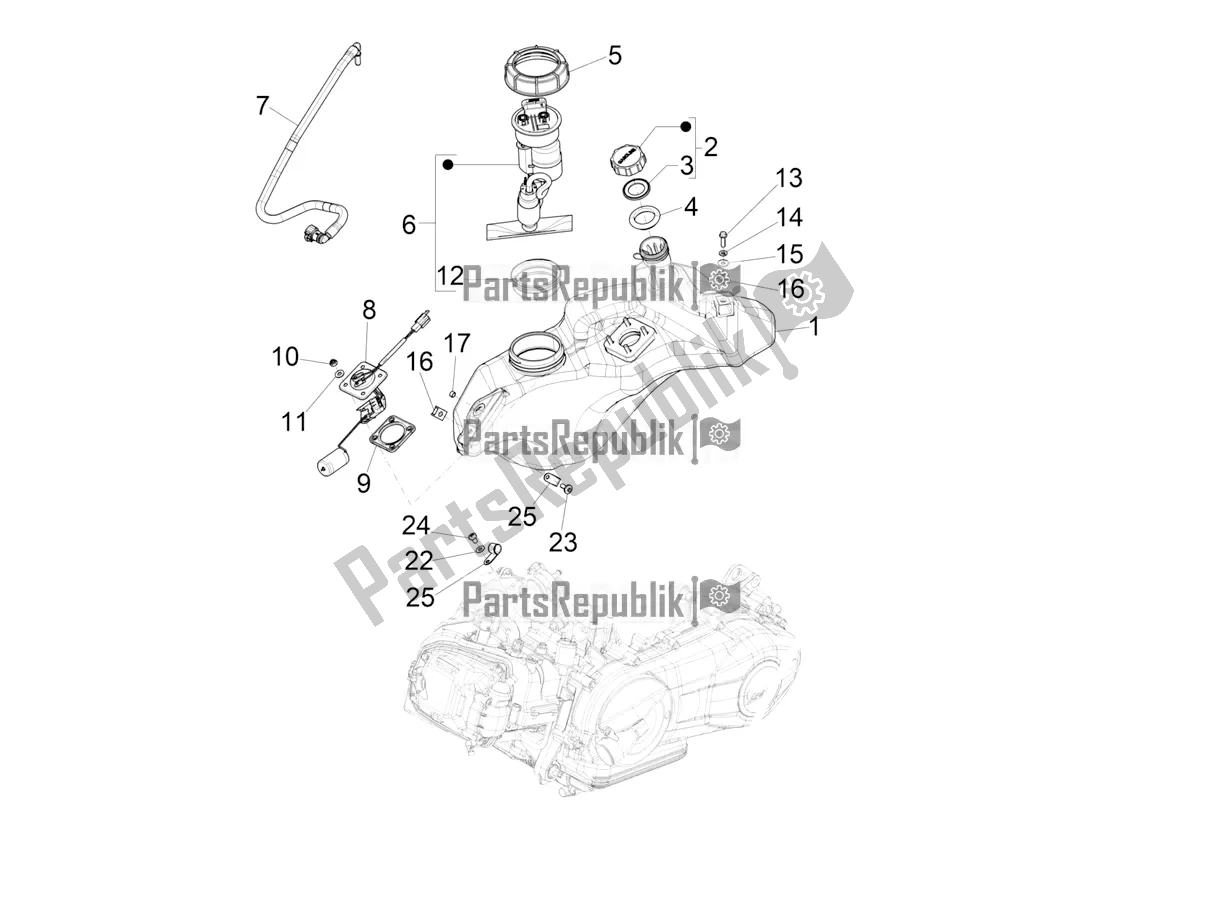Alle onderdelen voor de Benzinetank van de Vespa Sprint 150 Iget ABS USA 2022