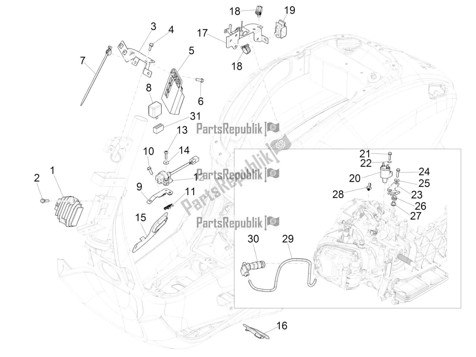 Todas as partes de Reguladores De Tensão - Unidades De Controle Eletrônico (ecu) - H. T. Bobina do Vespa Sprint 150 Iget ABS USA 2022