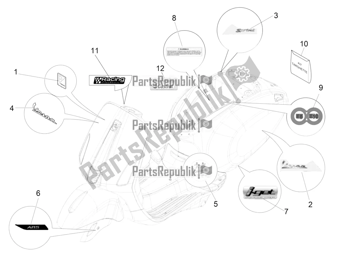 Todas as partes de Placas - Emblemas do Vespa Sprint 150 Racing Sixties 2021