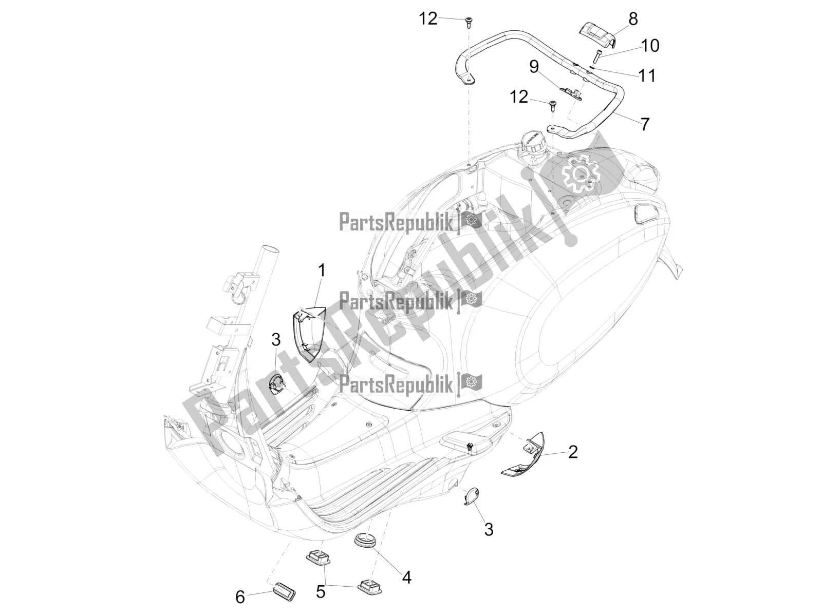 Todas as partes de Tampa Lateral - Spoiler do Vespa Sprint 150 Racing Sixties 2021