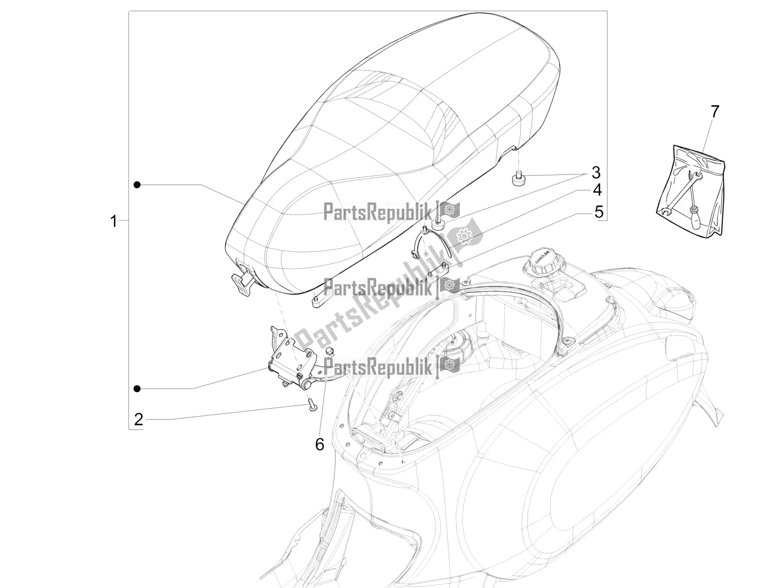 Alle onderdelen voor de Zadel / Stoelen van de Vespa Sprint 150 Racing Sixties 2022
