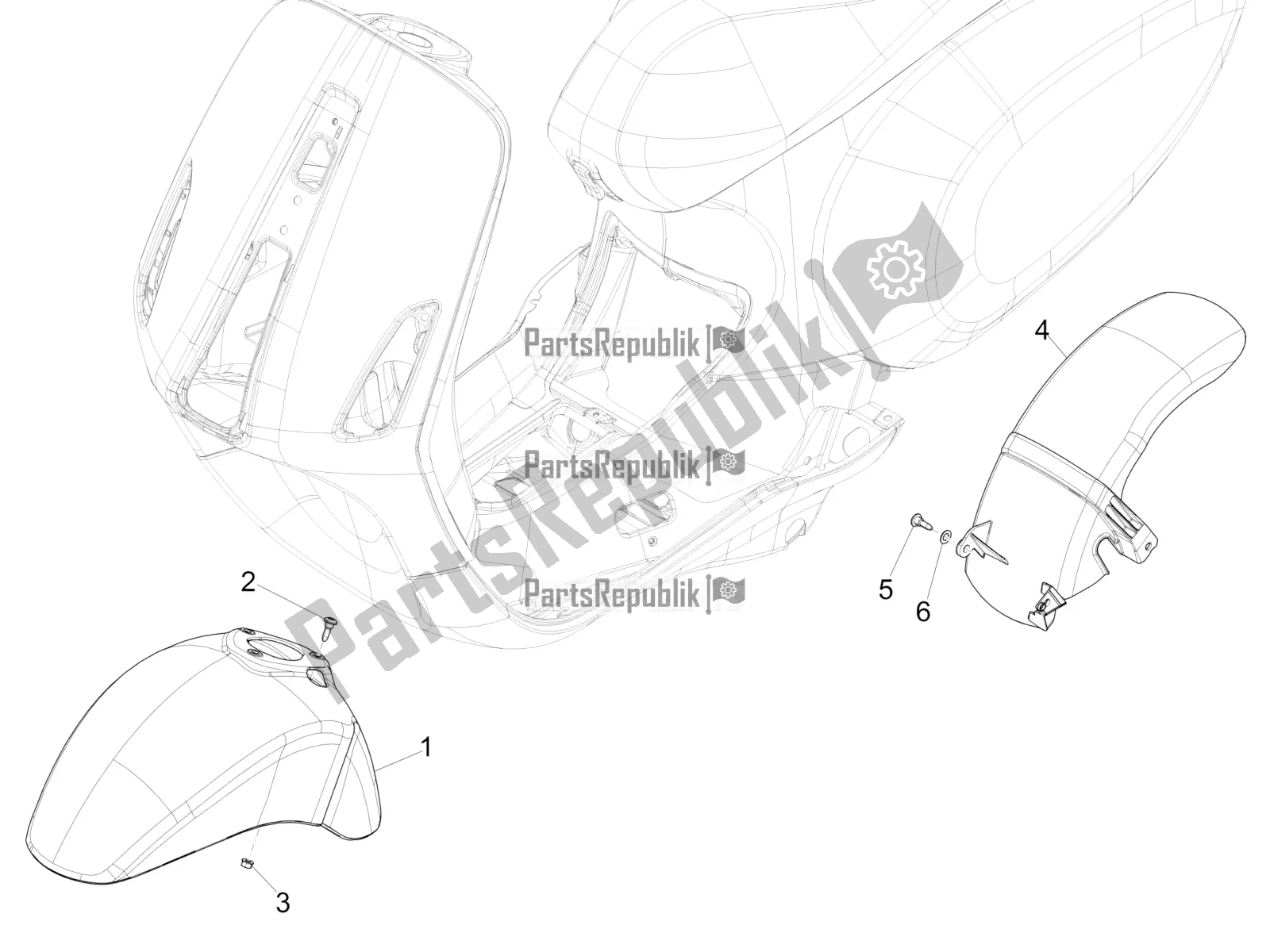 All parts for the Wheel Huosing - Mudguard of the Vespa Sprint 150 Racing Sixties 2022