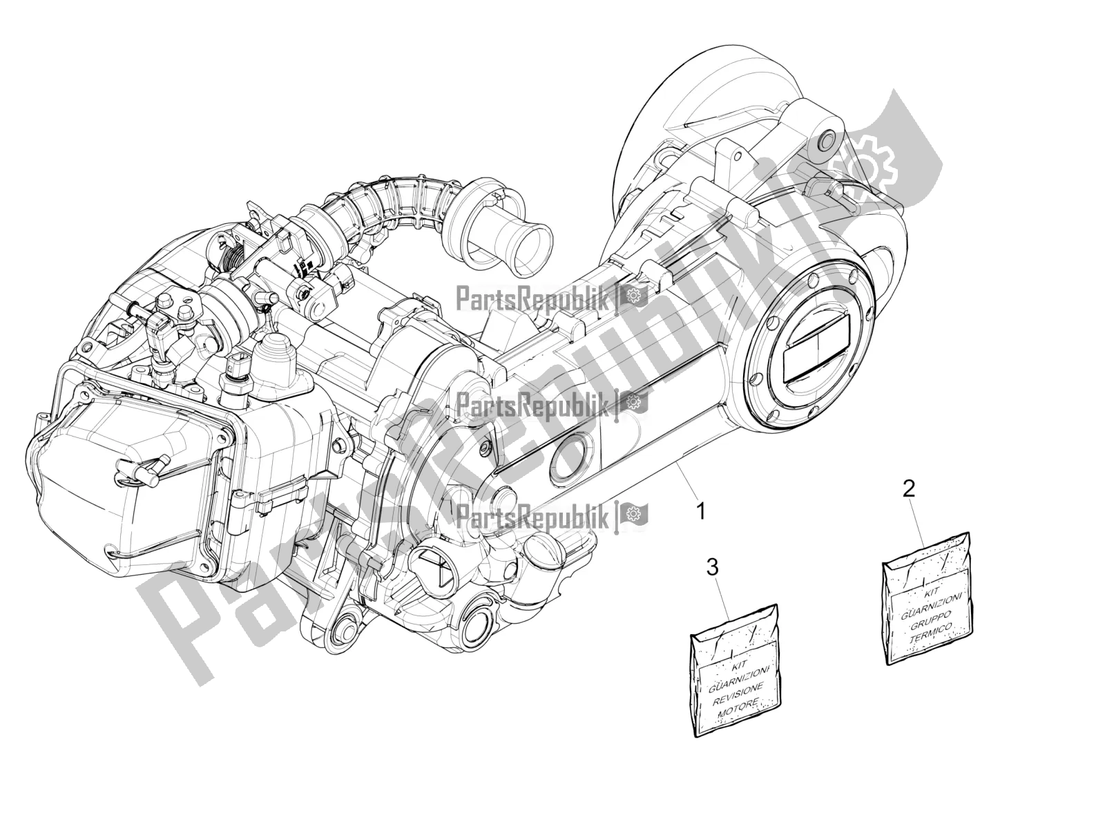 All parts for the Engine, Assembly of the Vespa Sprint 50 25 KM/H 2020