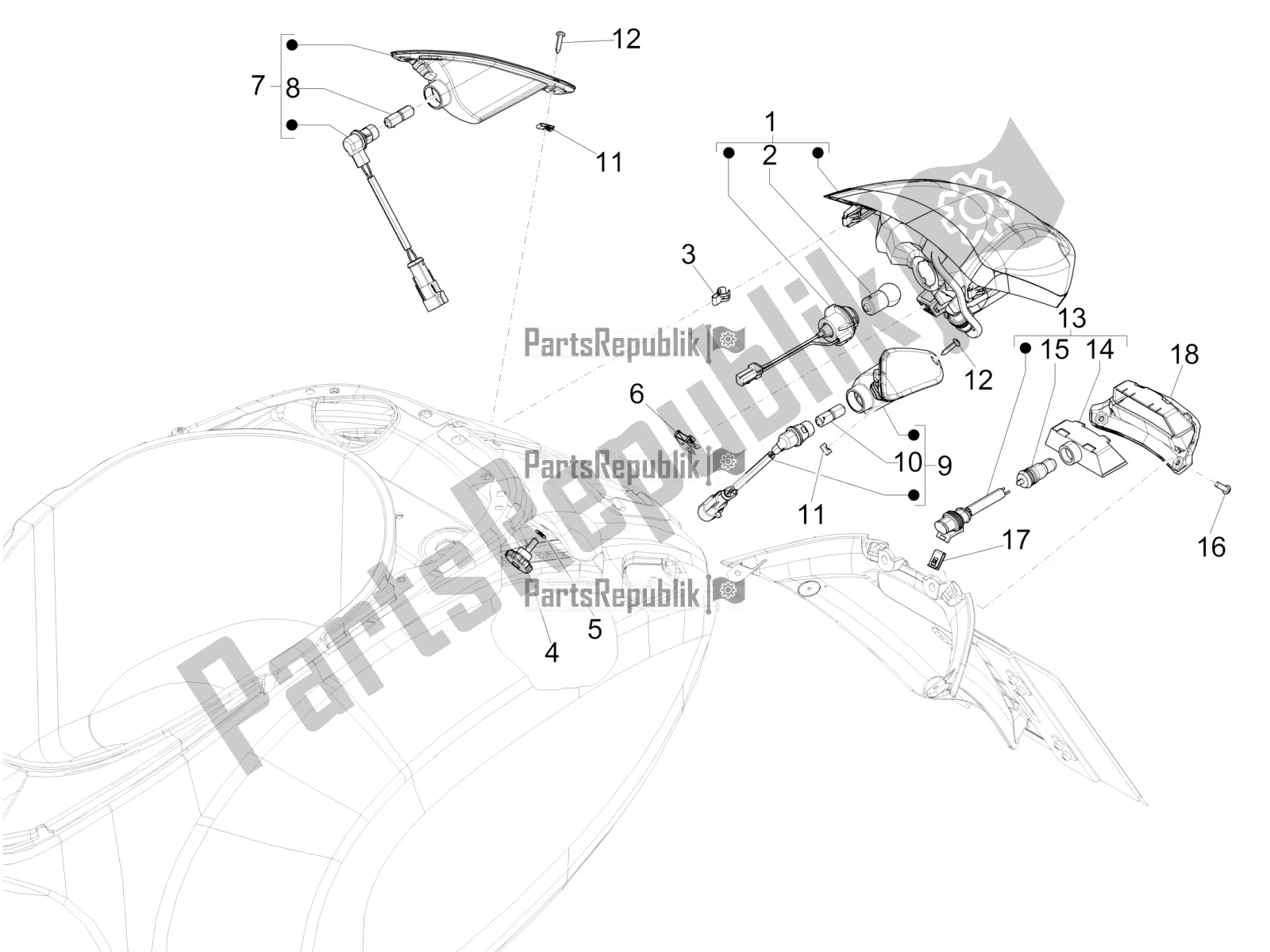 Toutes les pièces pour le Phares Arrière - Clignotants du Vespa Sprint 50 25 KM/H 2020