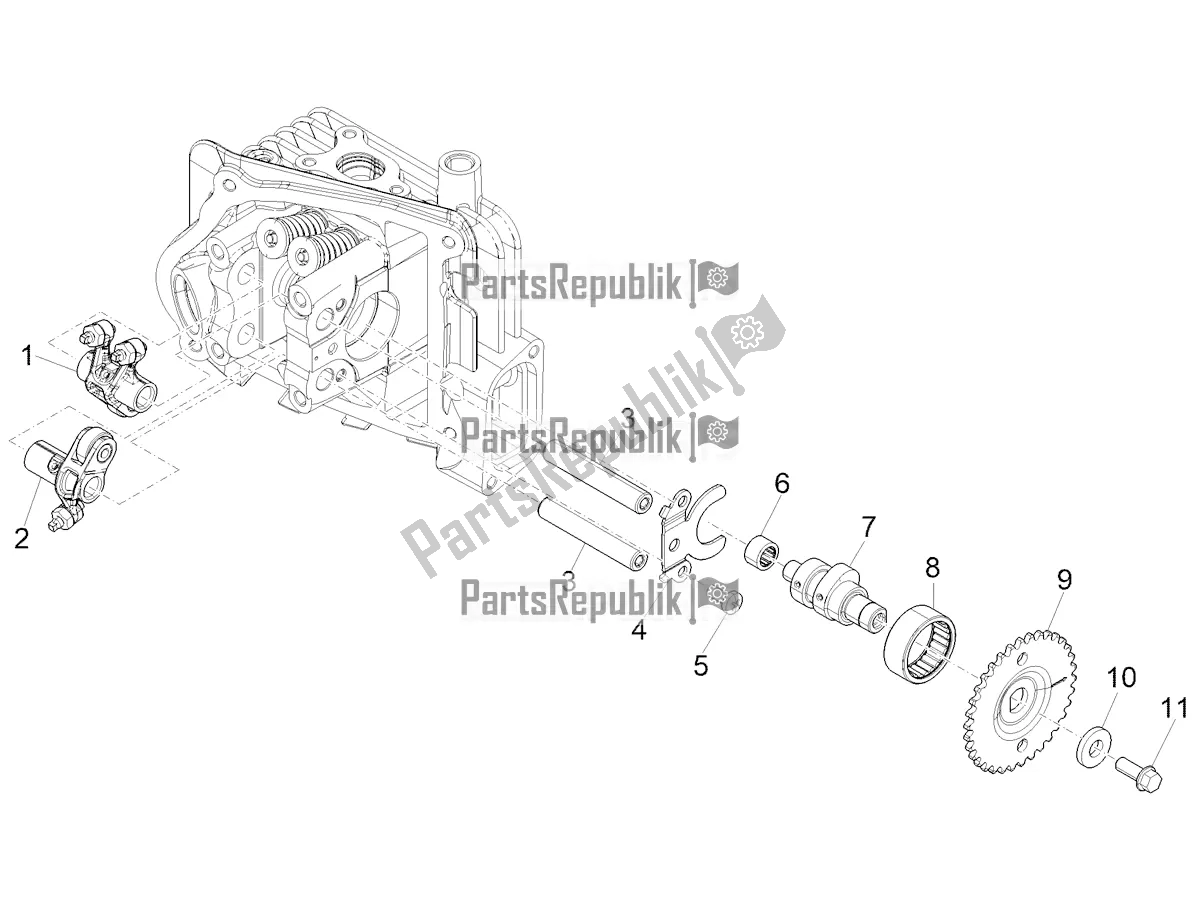 All parts for the Rocking Levers Support Unit of the Vespa Sprint 50 25 KM/H 2020