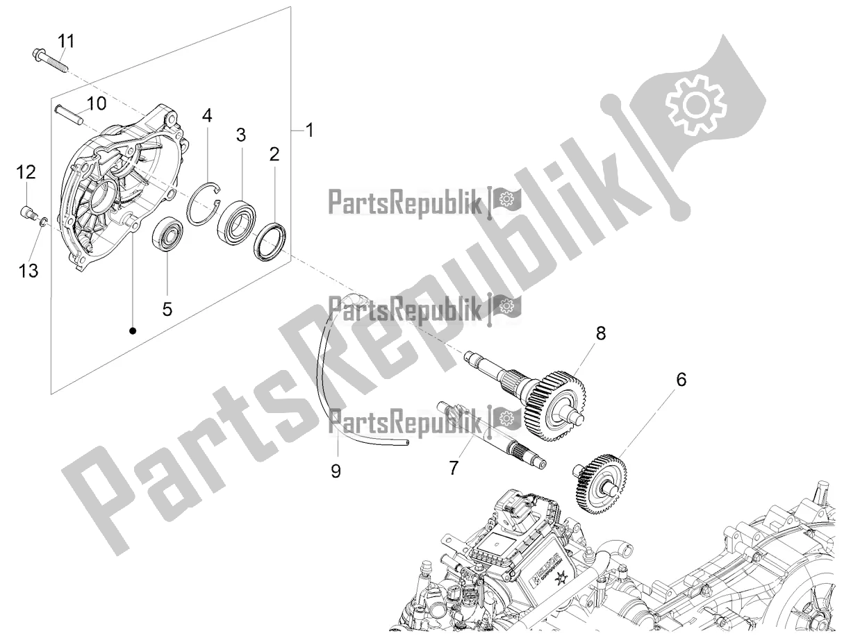 Alle onderdelen voor de Reductie-eenheid van de Vespa Sprint 50 25 KM/H 2021