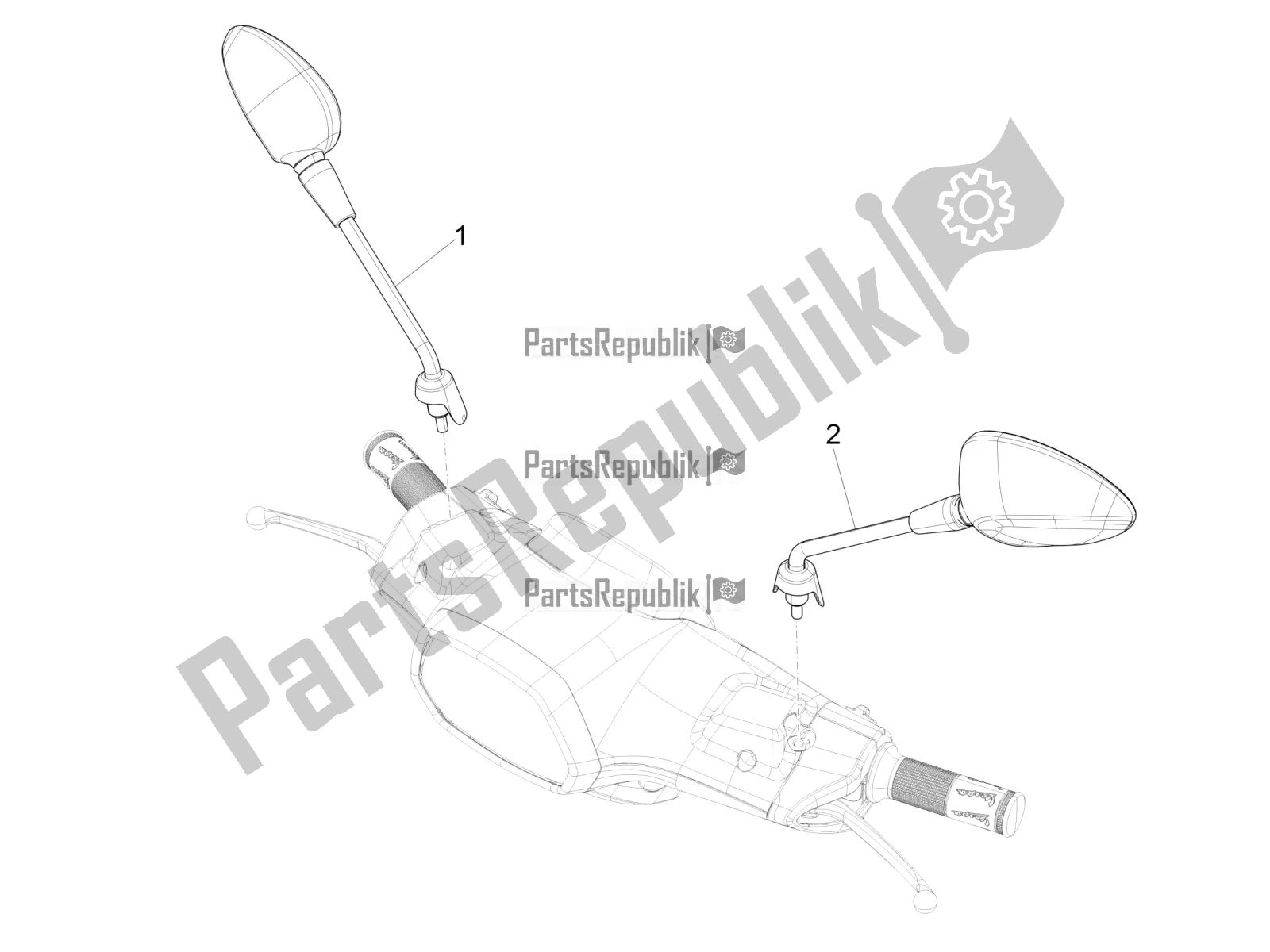 All parts for the Driving Mirror/s of the Vespa Sprint 50 25 KM/H 2022