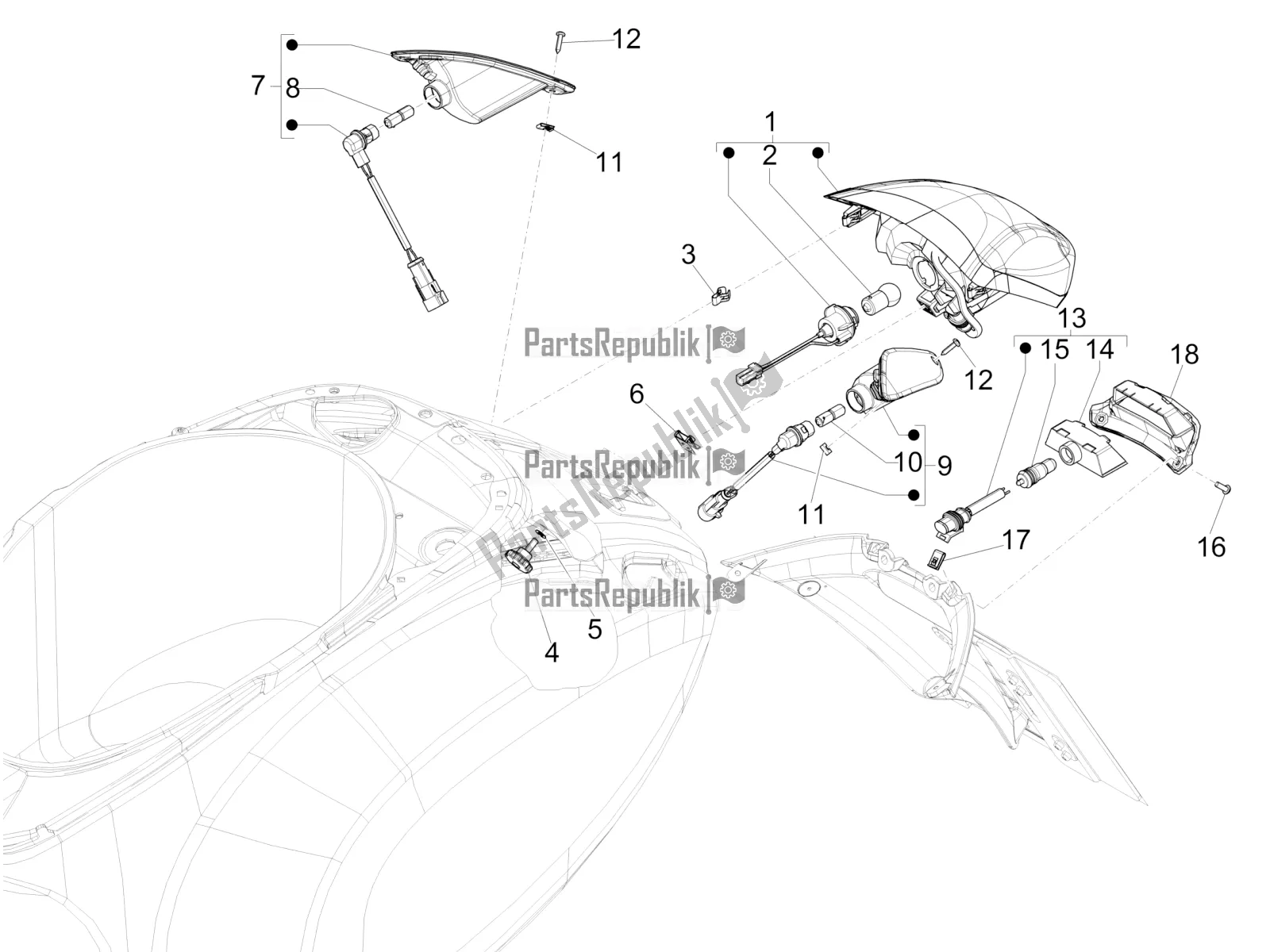 Toutes les pièces pour le Phares Arrière - Clignotants du Vespa Sprint 50 25 KM/H 2022