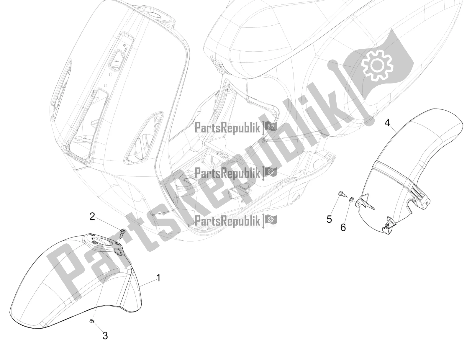 All parts for the Wheel Huosing - Mudguard of the Vespa Sprint 50 25 KM/H 2022