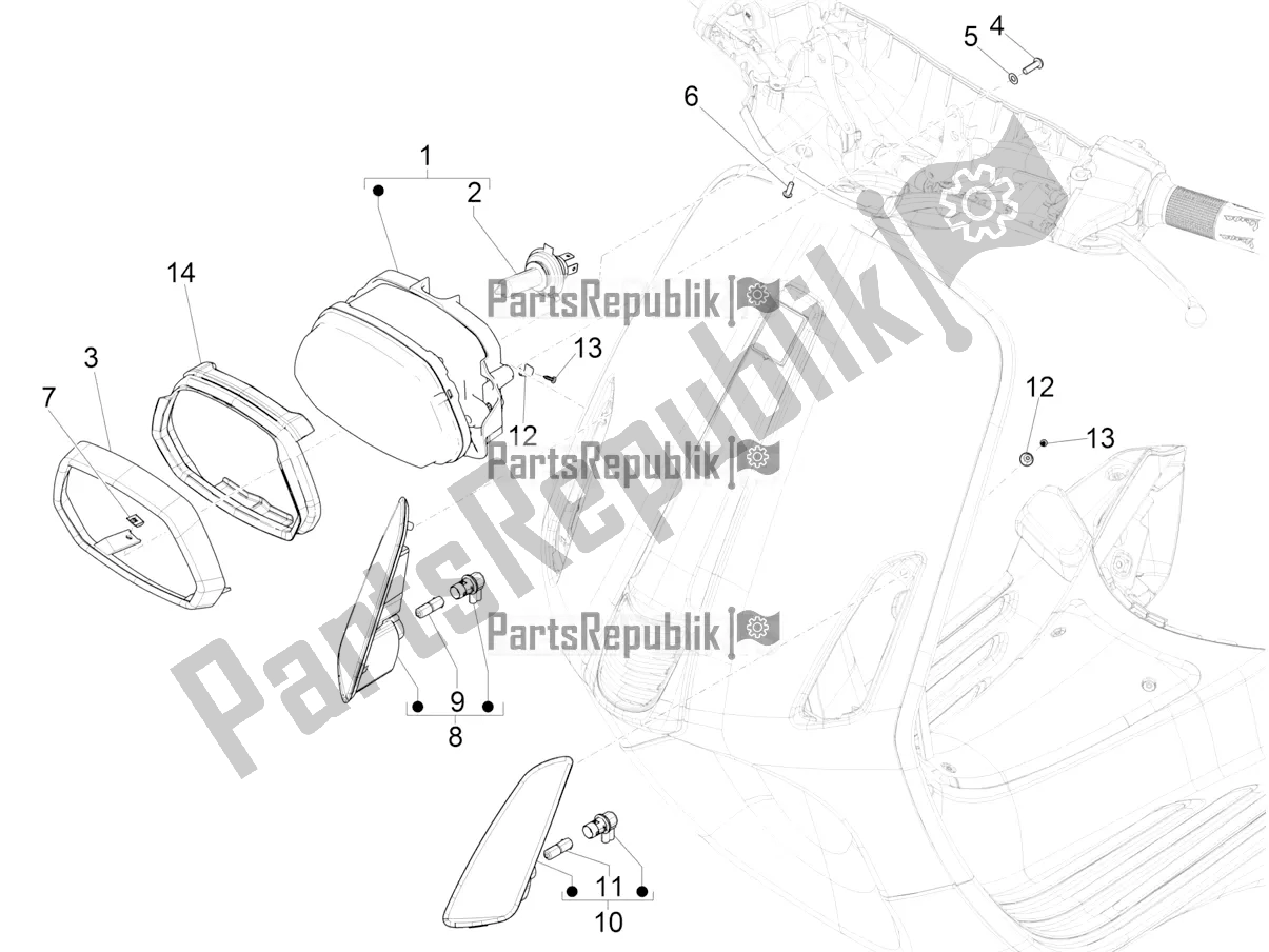 Toutes les pièces pour le Phares Avant - Clignotants du Vespa Sprint 50 2T 25 KM/H 2016