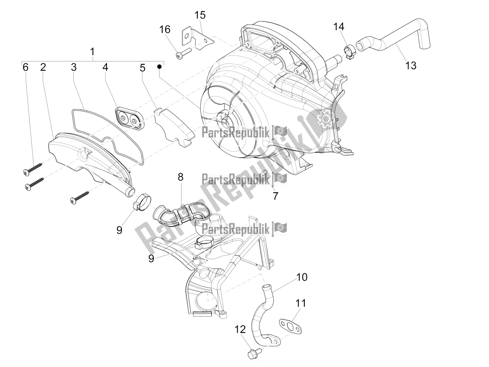 All parts for the Secondary Air Box of the Vespa Sprint 50 2T 25 KM/H 2016