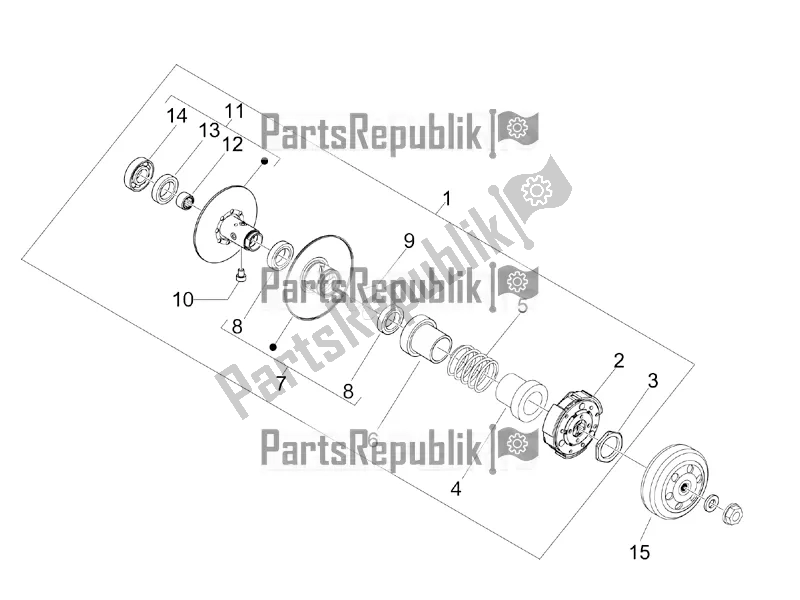 All parts for the Driven Pulley of the Vespa Sprint 50 2T 25 KM/H 2017