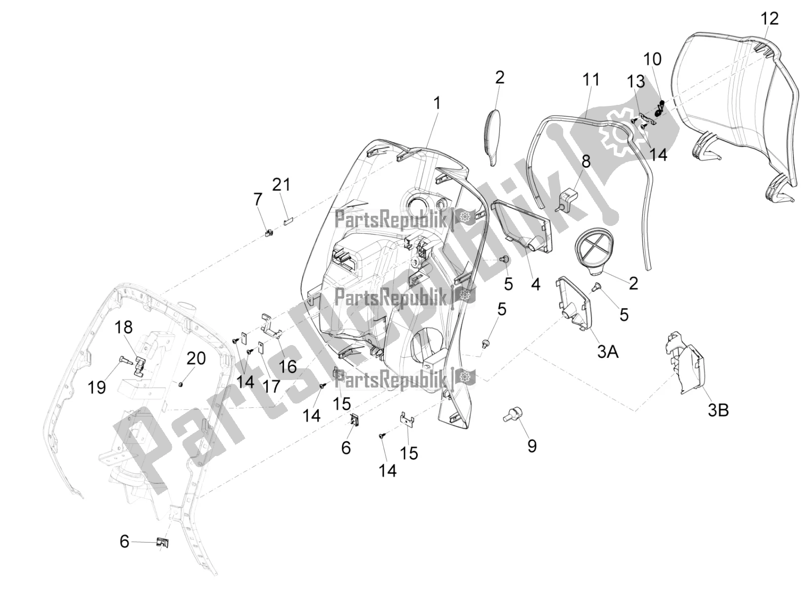 Tutte le parti per il Vano Portaoggetti Anteriore - Pannello Di Protezione Per Le Ginocchia del Vespa Sprint 50 2T 25 KM/H 2017