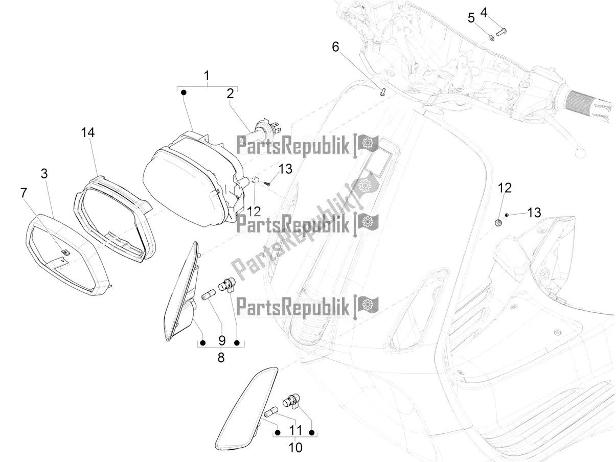 Wszystkie części do Reflektory Przednie - Kierunkowskazy Vespa Sprint 50 2T 25 KM/H 2017