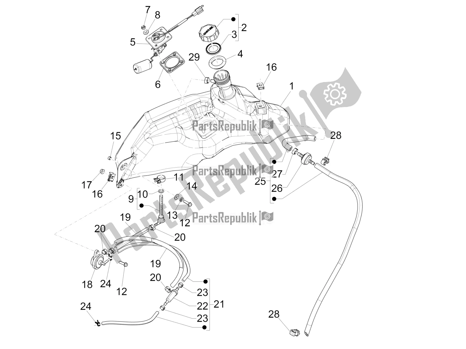 Toutes les pièces pour le Réservoir D'essence du Vespa Sprint 50 2T 25 KM/H 2017