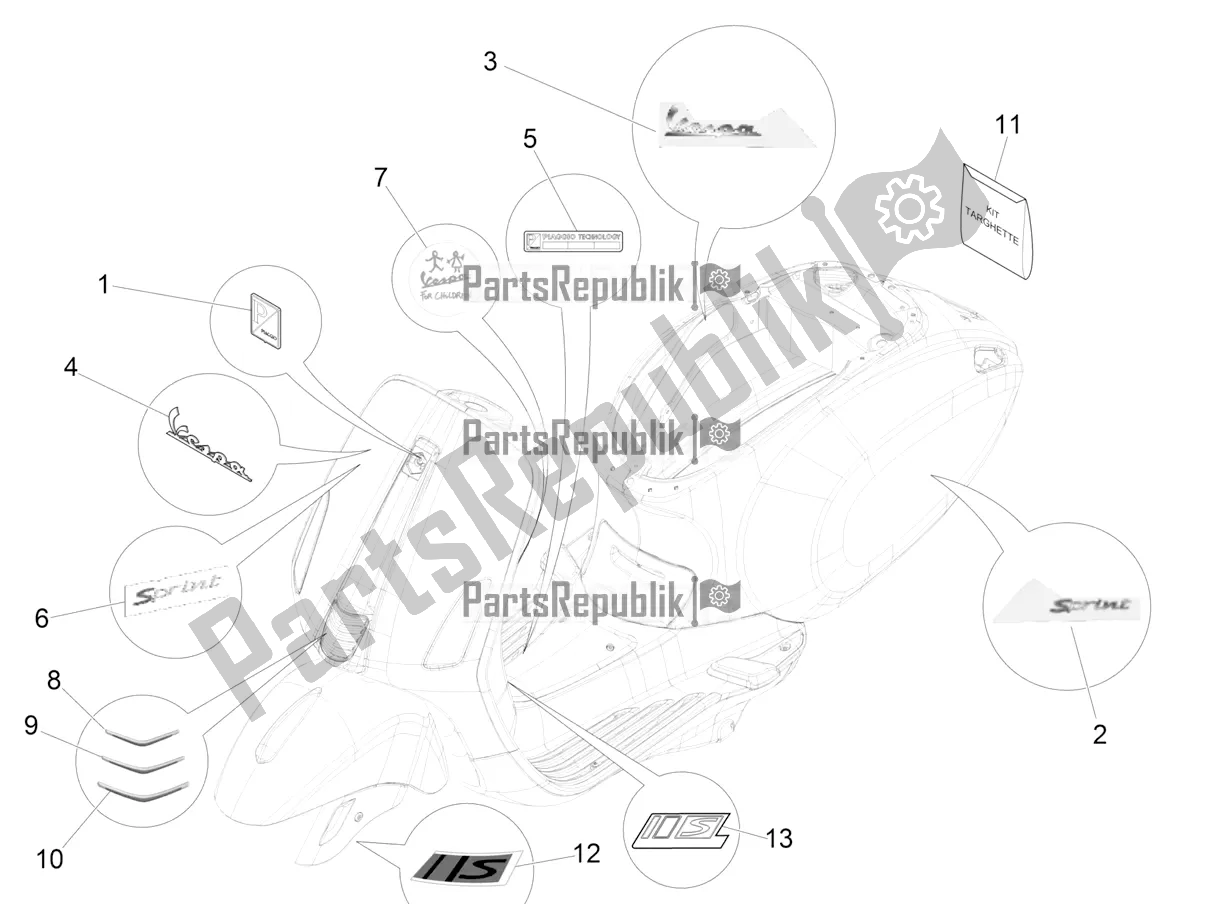 All parts for the Plates - Emblems of the Vespa Sprint 50 2T 25 KM/H 2017