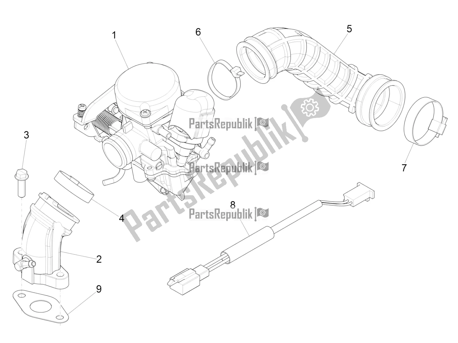 All parts for the Carburettor, Assembly - Union Pipe of the Vespa Sprint 50 2T 25 KM/H 2018