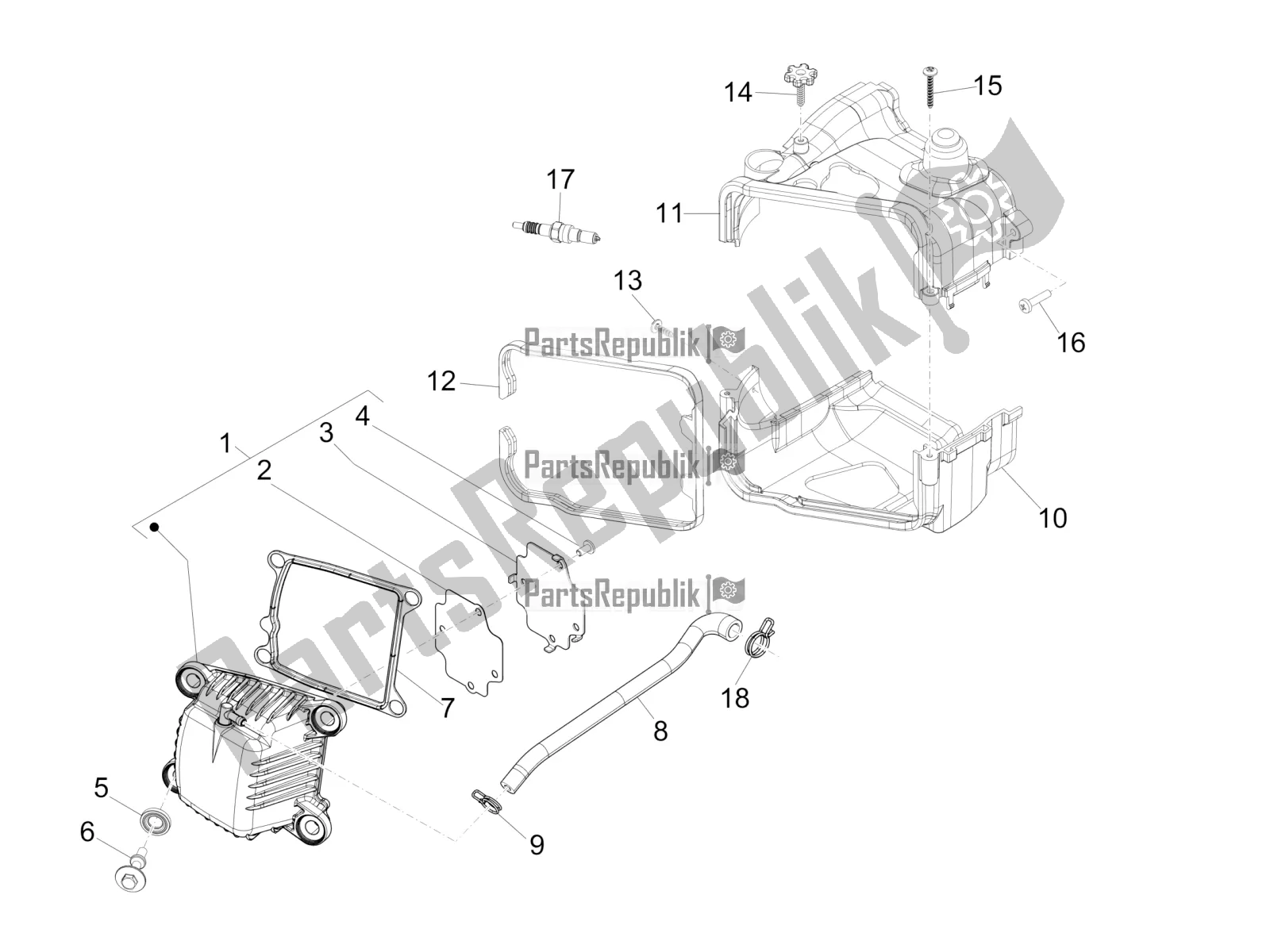 All parts for the Cylinder Head Cover of the Vespa Sprint 50 2T 25 KM/H 2018