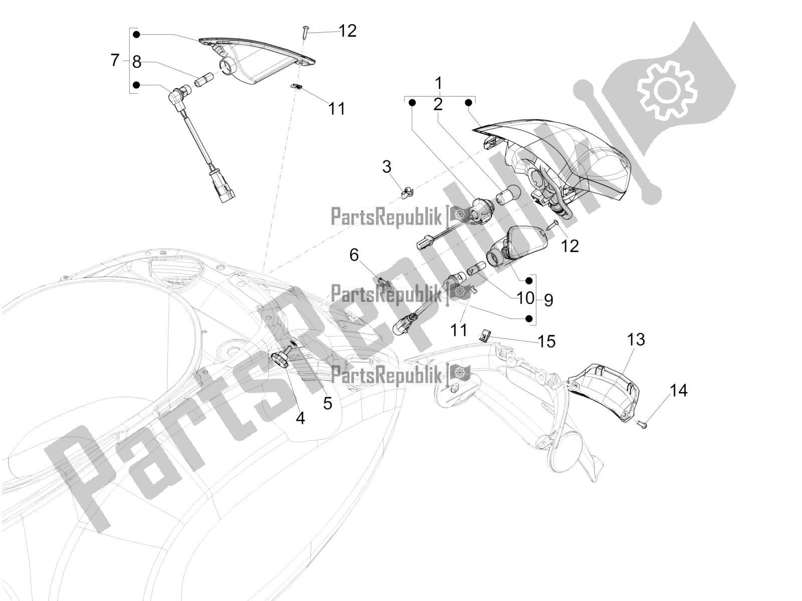 All parts for the Rear Headlamps - Turn Signal Lamps of the Vespa Sprint 50 2T 25 KM/H 2018