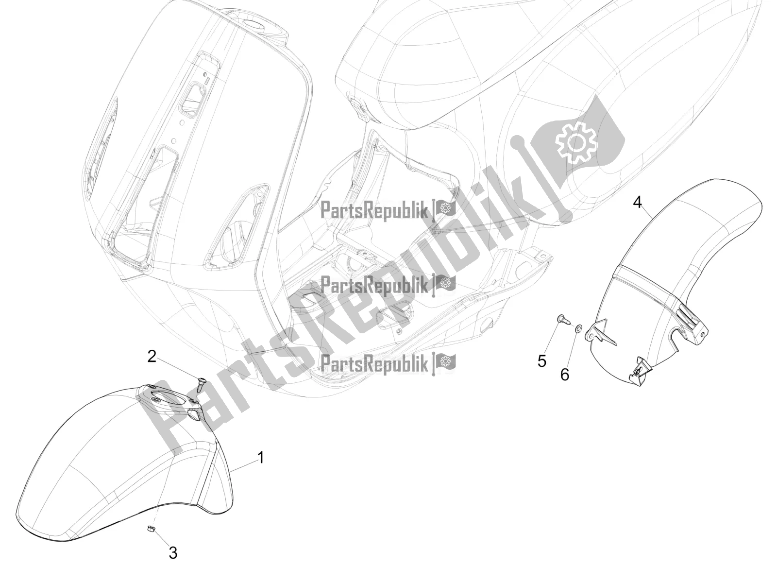 Tutte le parti per il Passaruota - Parafango del Vespa Sprint 50 2T 25 KM/H 2018