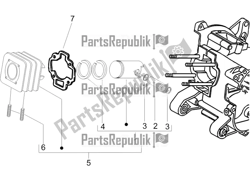 All parts for the Cylinder-piston-wrist Pin Unit of the Vespa Sprint 50 2T 2016