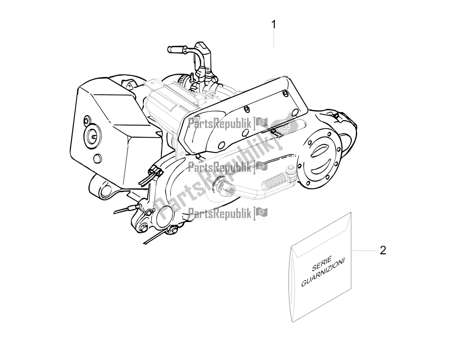 All parts for the Engine, Assembly of the Vespa Sprint 50 2T 2016