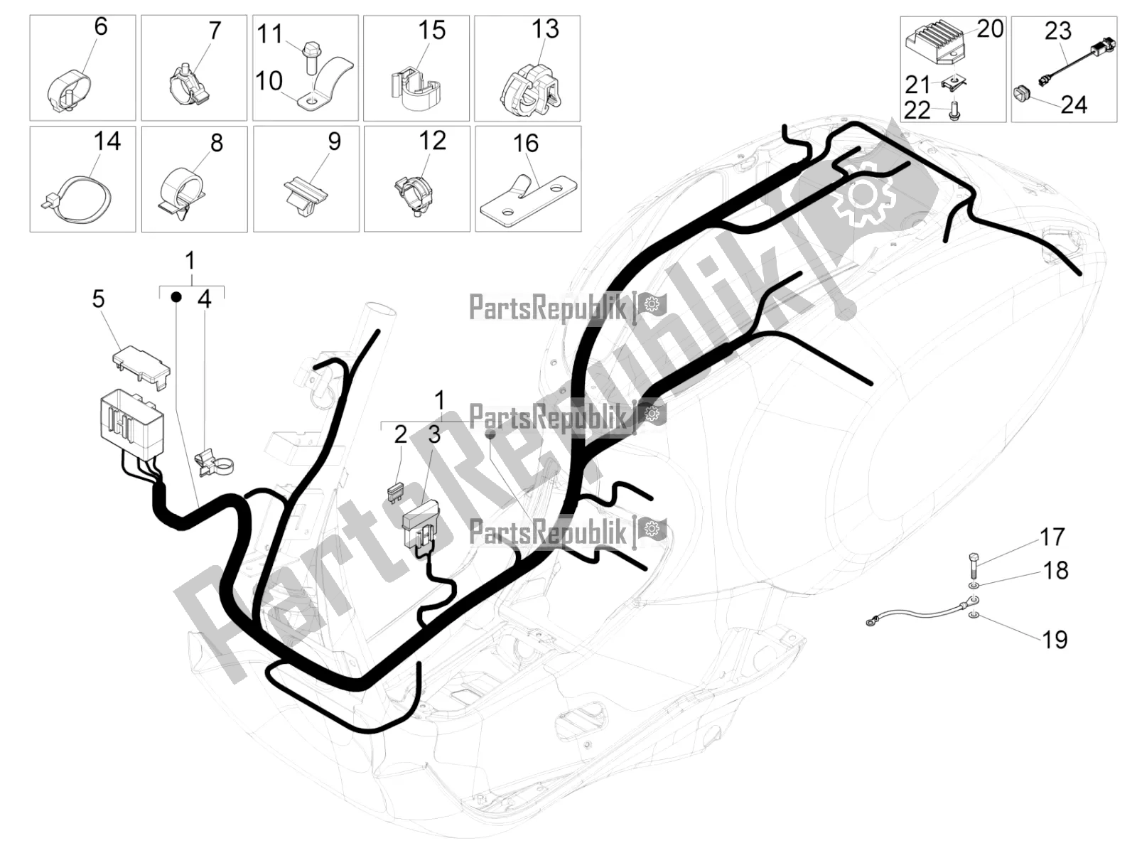 Wszystkie części do G?ówna Wi? Zka Przewodów Vespa Sprint 50 2T 2016